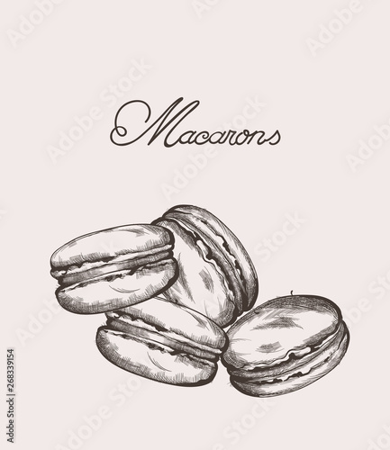 Macaroons line art Vector. Delicious sweets illustrations