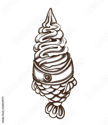 Ice cream in a cup Vector line art. Delicious summer sweets illustrations