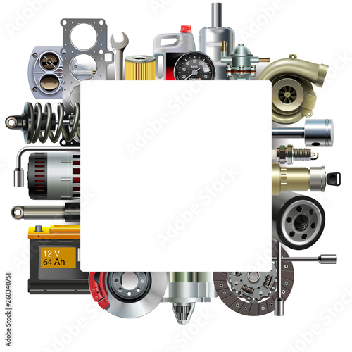 Vector Square Blank Frame with Car Spares