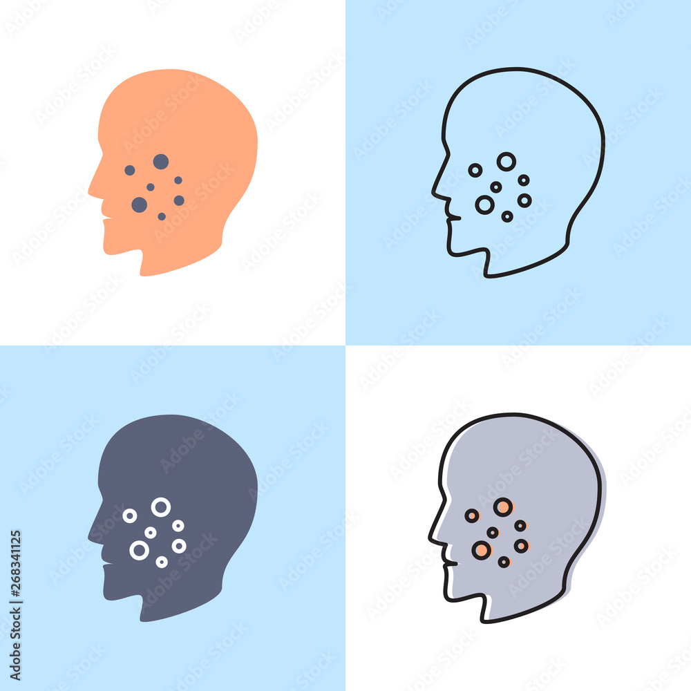 Acne icon set in flat and line style Acne icon set in flat and line style