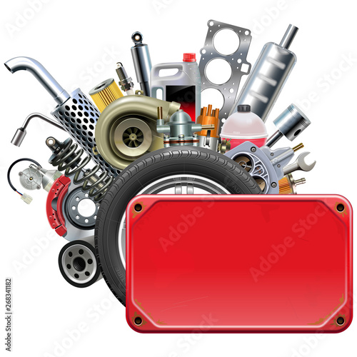 Vector Red Frame with Car Parts