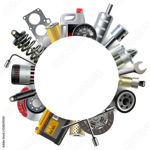 Vector Round Blank Frame with Car Spares