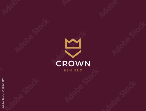 Premium crown and shield logo. Elegant minimal logo design.  Crown + Shield.