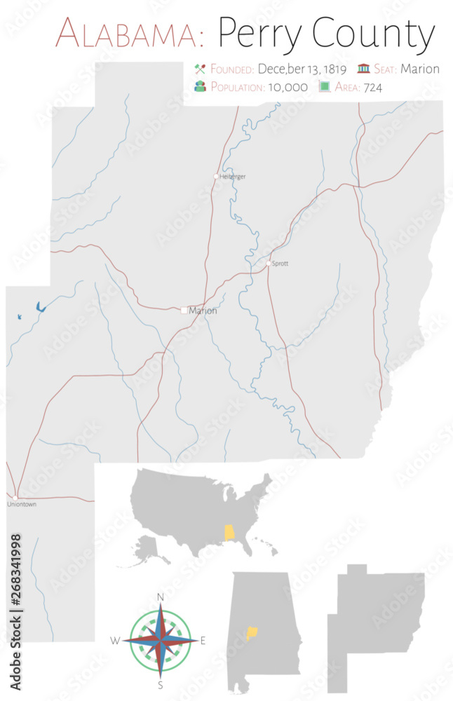 Large and detailed map of Perry county in Alabama, USA