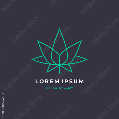 Modern linear cannabis leaf logo icon. Cannabis business logotype concept. Vector illustration.