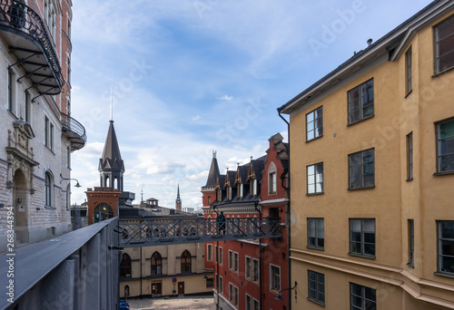 View of central part of Stockholm city, Sweden. Hipsters island Södermalm. photo
