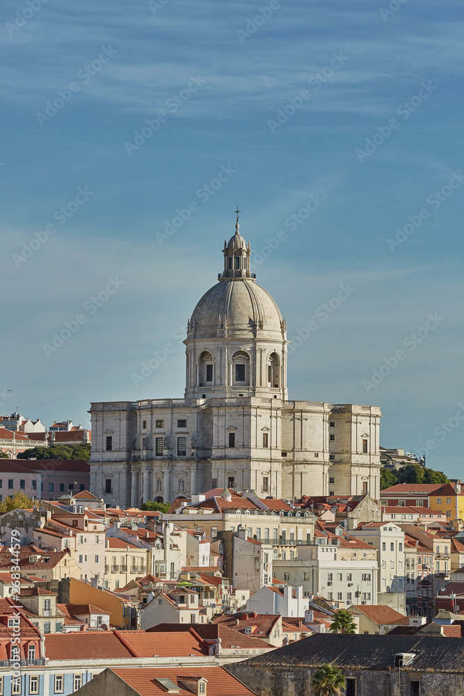 View of national pantheon and cityline of Alfama in Lisbon, Portugal.