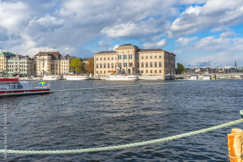 View of National Museum of Fine Arts, Stockholm, Sweden. The National Museum of Sweden seen from Gamla Stan embankment.