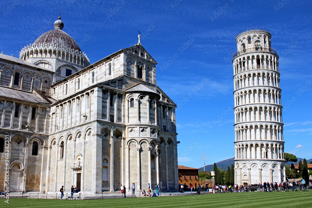 the Dome and the Leaning Tower of Pisa in Piazza dei MIracoli