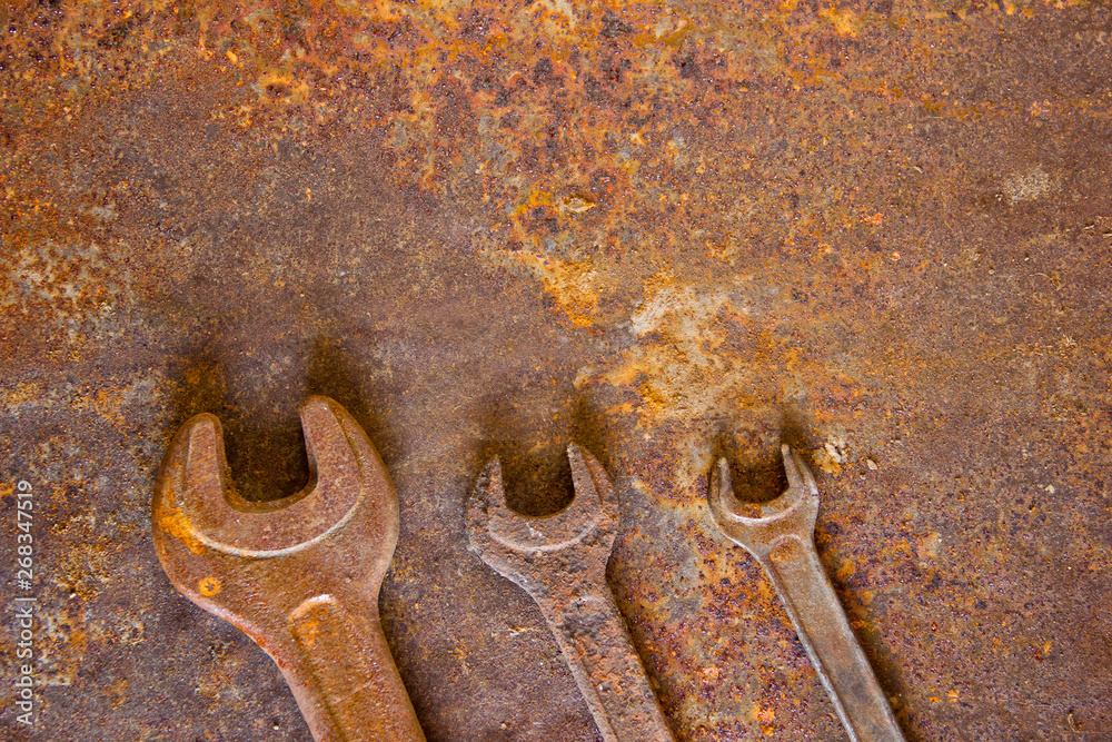 Wrenches in garage, set of wrenches handy industrial tool,old wrenches in mechanic workshop,handy tool for motor vehicle. Wrenches in garage, set of wrenches handy industrial tool,old wrenches in mechanic workshop,handy tool for motor vehicle.