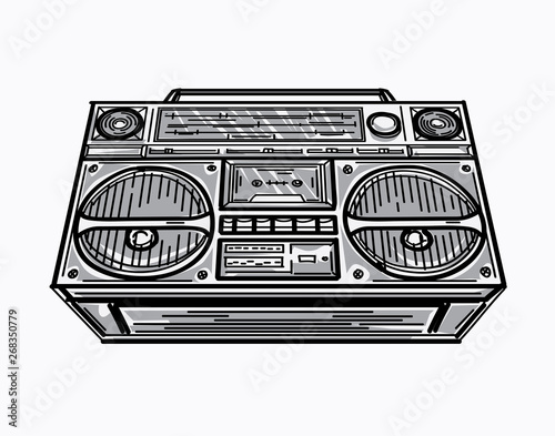 Hand drawn retro boom box