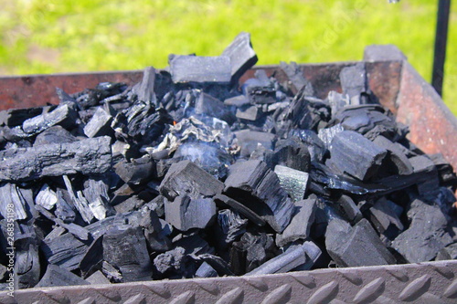 black coals for kindling a fire for cooking barbecue on the grill
