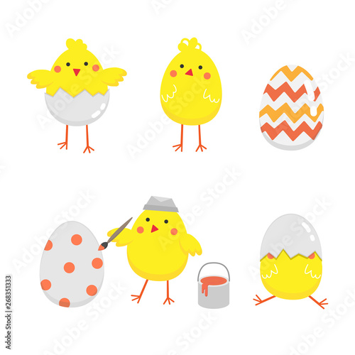 chicken and egg, easter eggs and yellow chickens