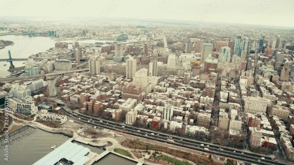 Aerial view of FDR Drive from helicopter in slow motion, New York City - USA Aerial view of FDR Drive from helicopter in slow motion, New York City - USA