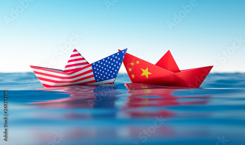 Schilderij op canvas Paperschiffchen USA China Handelskrieg 2019