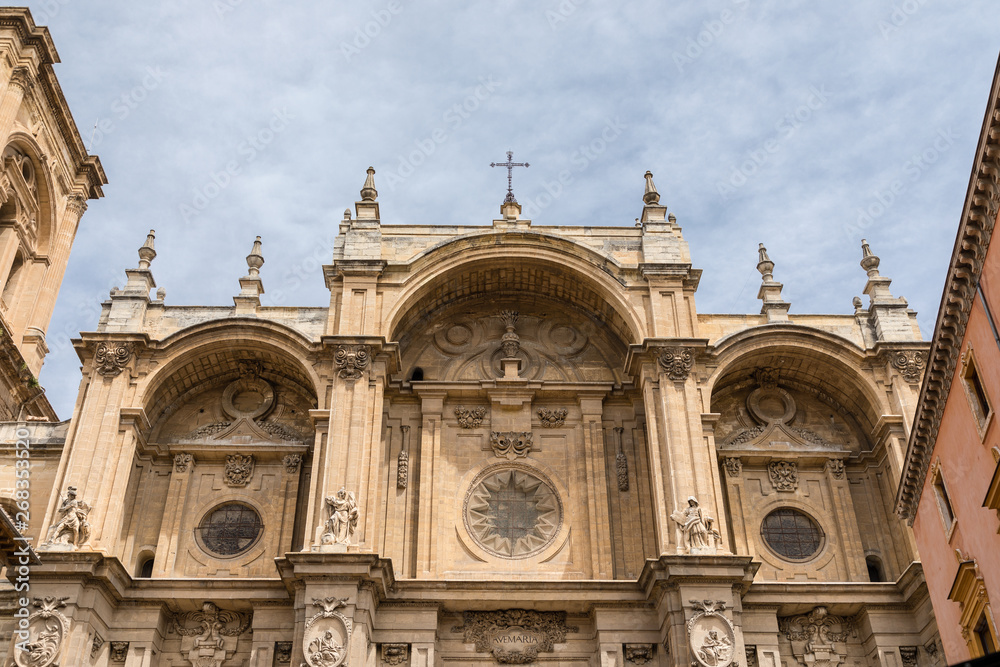 Details of the facade of the cathedral of Granada, Spain