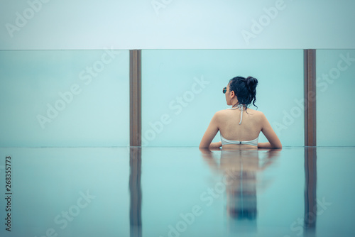 Photography Swimming pool on roof top with beautiful city view, Pattaya, Thailand