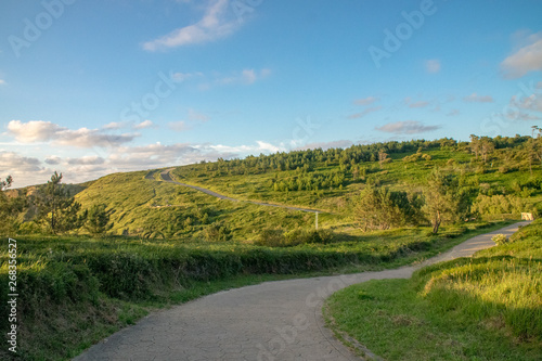 Green grass trekking route in Cantabria, Spain