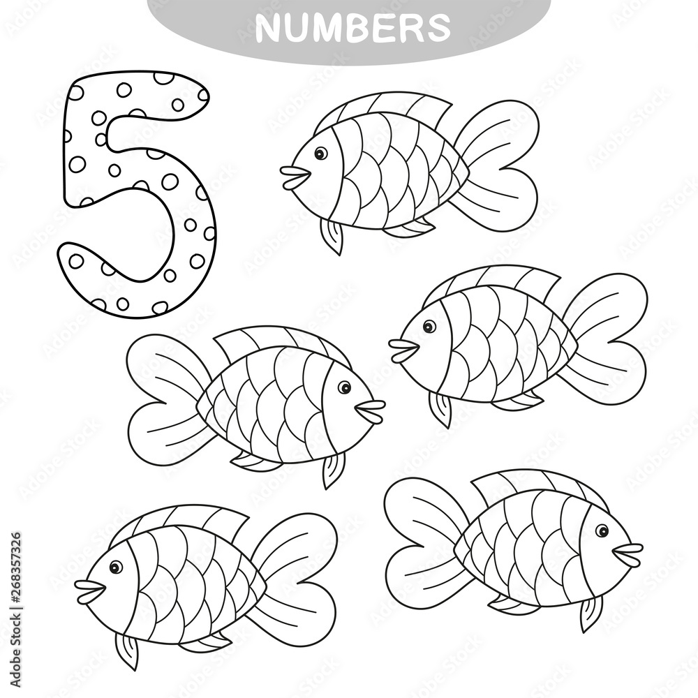 Educational game - Learning numbers. Number five. Coloring book for ...