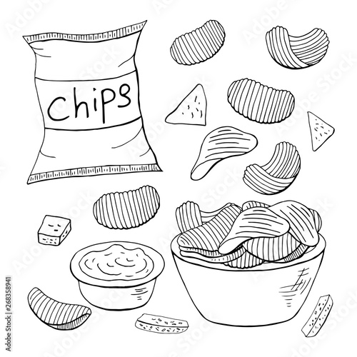Outline chips collection on white background. Vector different chips elements