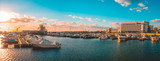 giant panorama of famouse port at faro, portugal in the evening