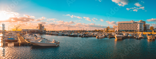 giant panorama of famouse port at faro, portugal in the evening photo
