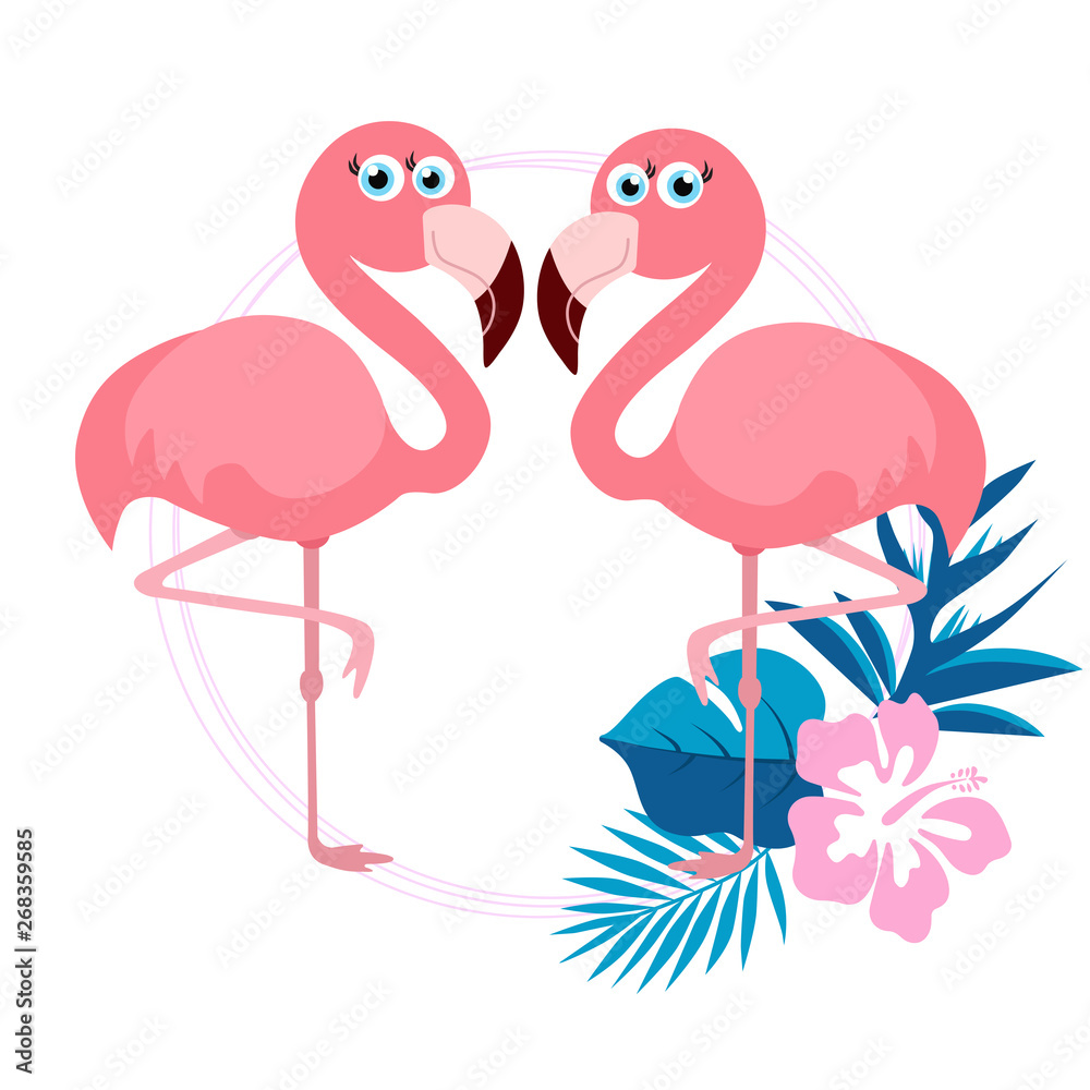 Obraz premium Pink cute pink flamingo vector illustration