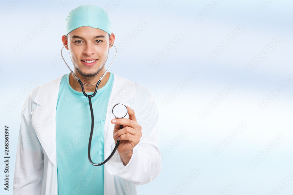 Young doctor with stethoscope heart breathing checkup check illness disease man copyspace copy space Young doctor with stethoscope heart breathing checkup check illness disease man copyspace copy space