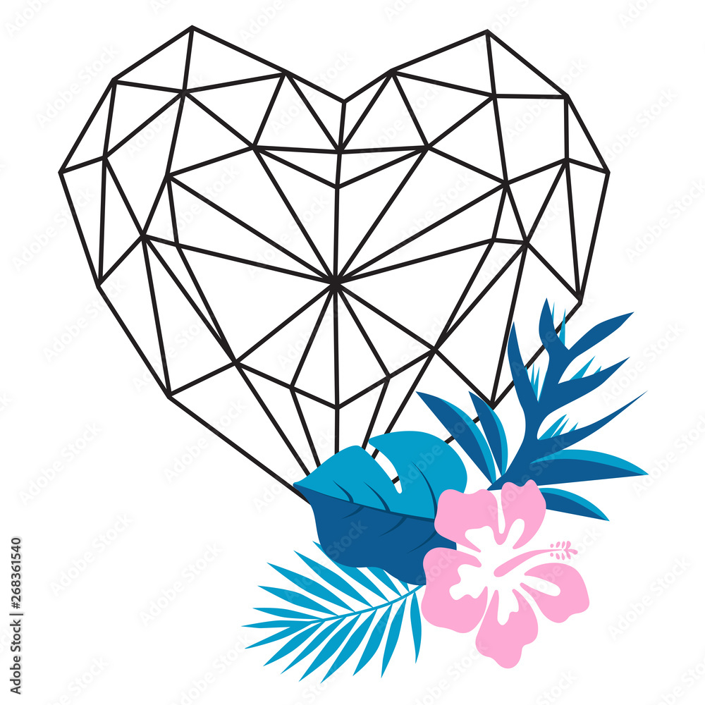 Abstract heart with extotic flowers art vector illustration