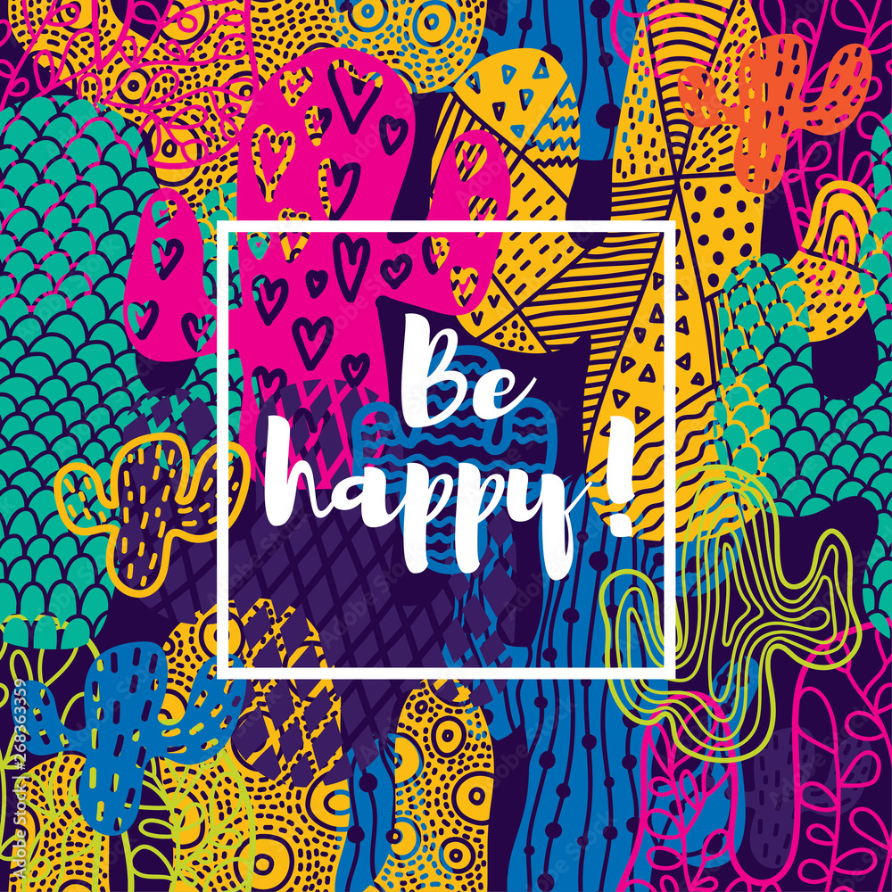 Cute cactus. Vector postcard.Be happy!