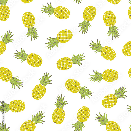 Cartoon pineapples hand draw childish seamless pattern