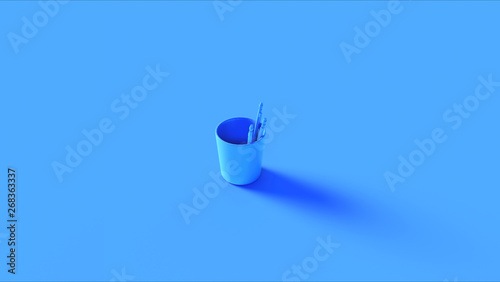 Blue Round Cup Desk Tidy with Technical Pencils 3d illustration 3d rendering