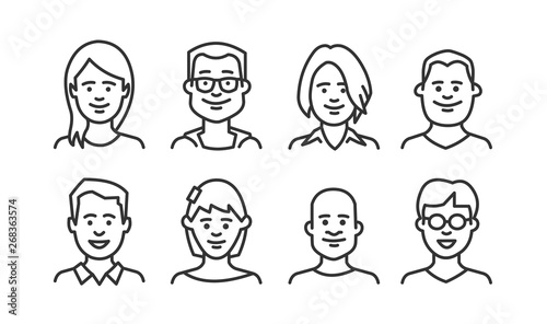 People avatar icon set. Vector line style.