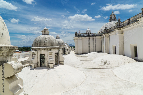 Domes on the white roof of the cathedral of Leon, Nicaragua photo