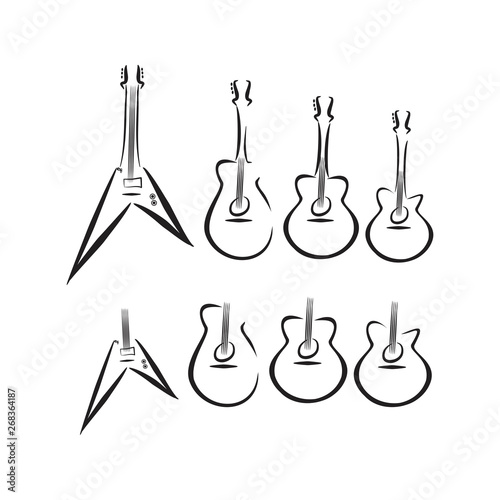 acoustic nylon guitar electric rockguitar flying v guitar illustrations logo concept