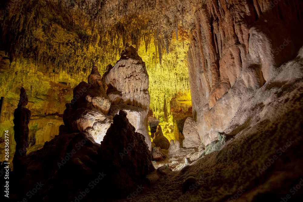 Cave interior with stalactites and stalagmites