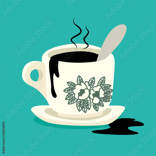 Traditional oriental style coffee on yellow background - flat art vector icon