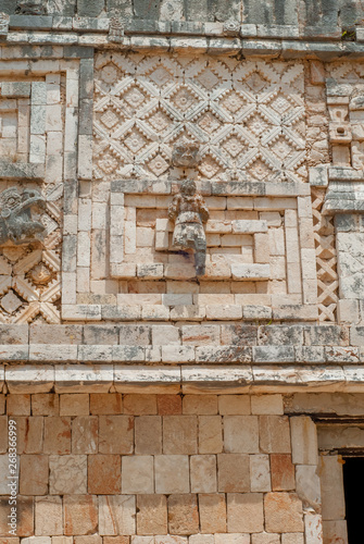 Details of architectural decorations of a Mayan building, in the archaeological area of Ek Balam, on the Yucatan peninsula