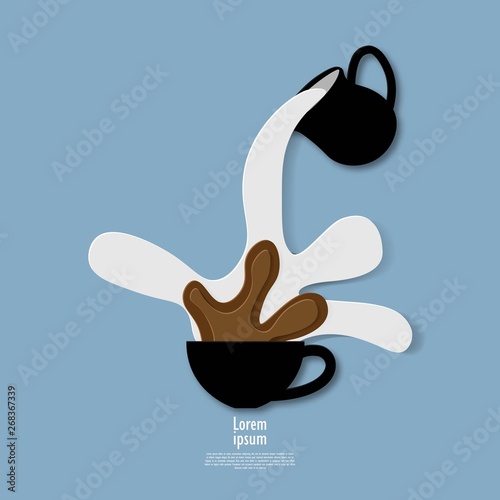 3D coffee cup abstract background with paper cut shapes design for business presentations, flyers, posters