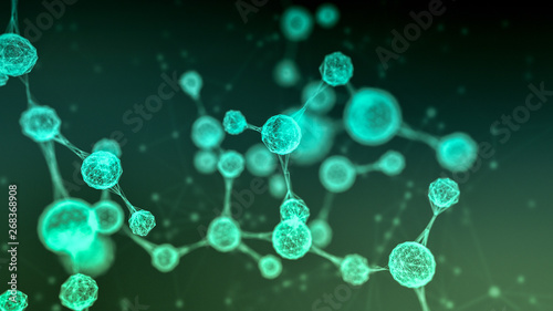 close-up view of an abstract molecular structure, wireframe, concept of science and biology (3d render) photo