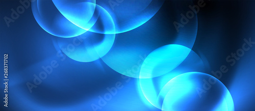 Blue neon bubbles and circles abstract background, futuristic magic techno design