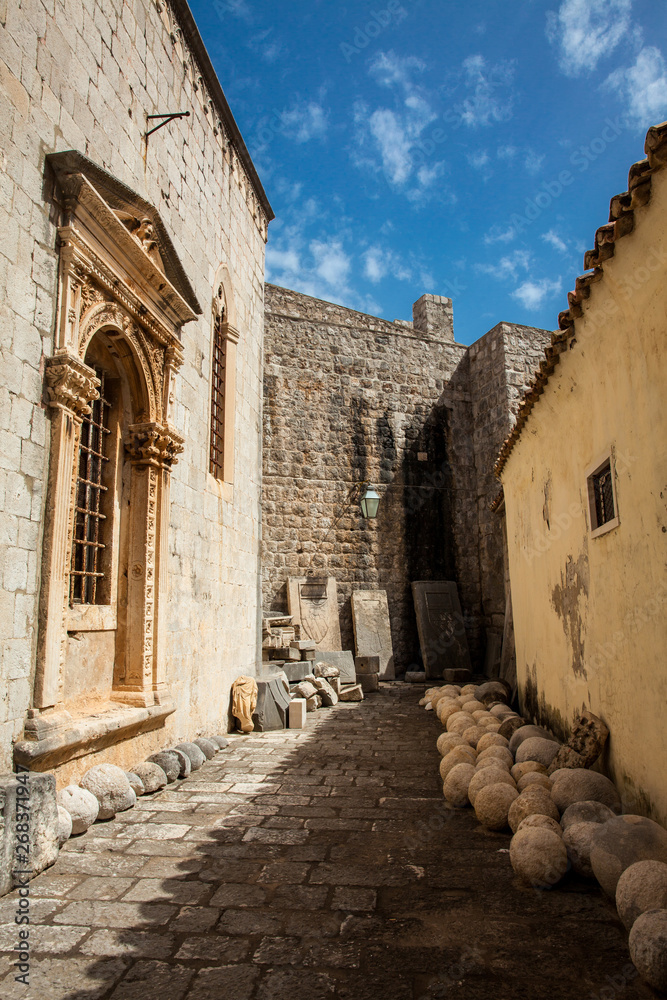 The beautiful alleys at the walled old town of Dubrovnik The beautiful alleys at the walled old town of Dubrovnik