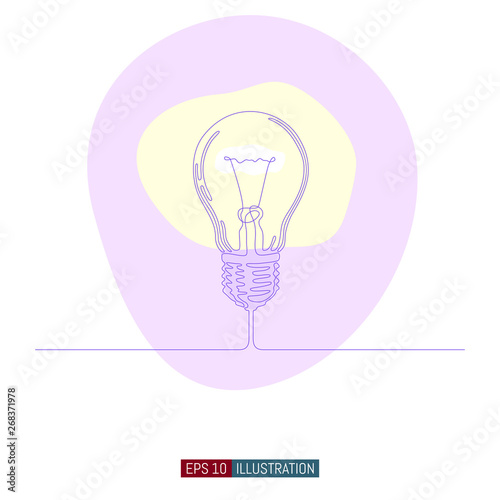 Continuous line drawing of light bulb. Idea symbol. Template for your design works. Vector illustration.