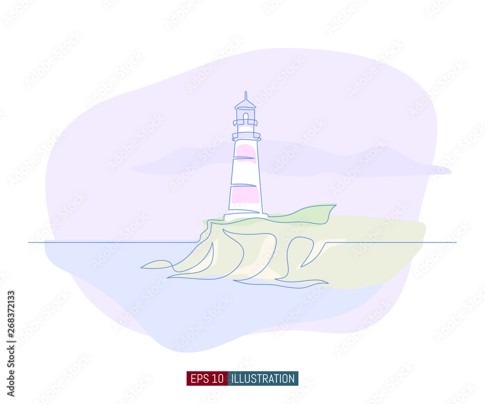 Continuous line drawing of lighthouse. Template for your design works. Vector illustration. Continuous line drawing of lighthouse. Template for your design works. Vector illustration.