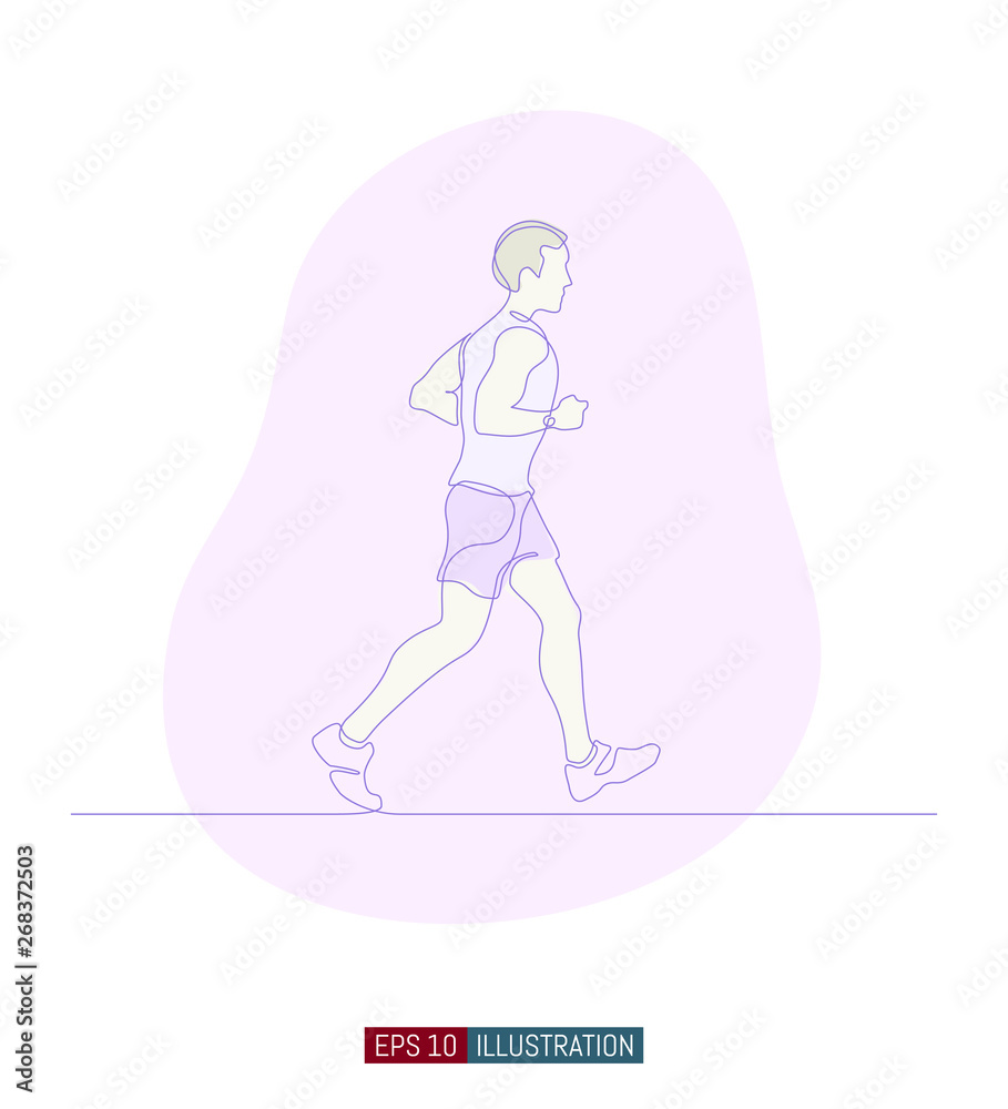 Continuous line drawing of running man. Template for your design. Vector illustration. Continuous line drawing of running man. Template for your design. Vector illustration.