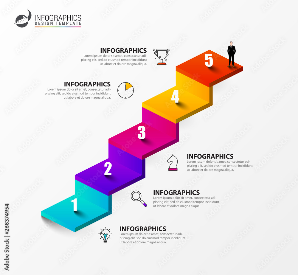Infographic design template. Creative concept with 5 steps - obrazy, fototapety, plakaty 