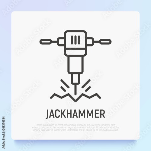 Jackhammer thin line icon. Modern vector illustration of destruction equipment.