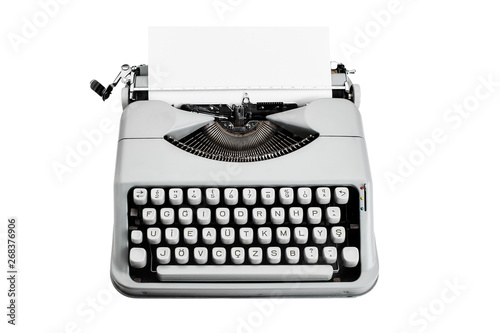 Vintage f type typewriter on isloated white background