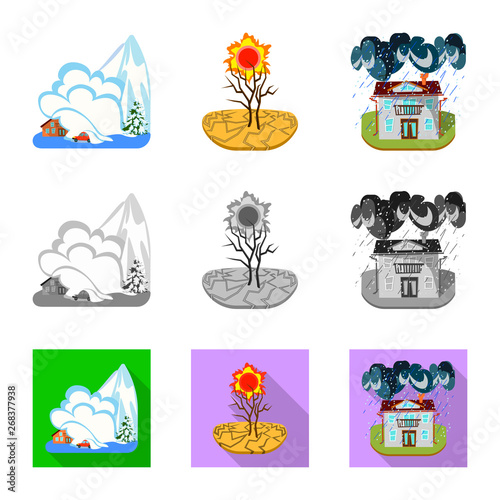 Vector design of weather and distress icon. Collection of weather and crash vector icon for stock.