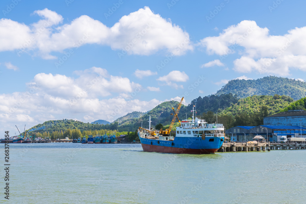 Commercial sea port on Andaman sea at border of Thailand and Myanmar
